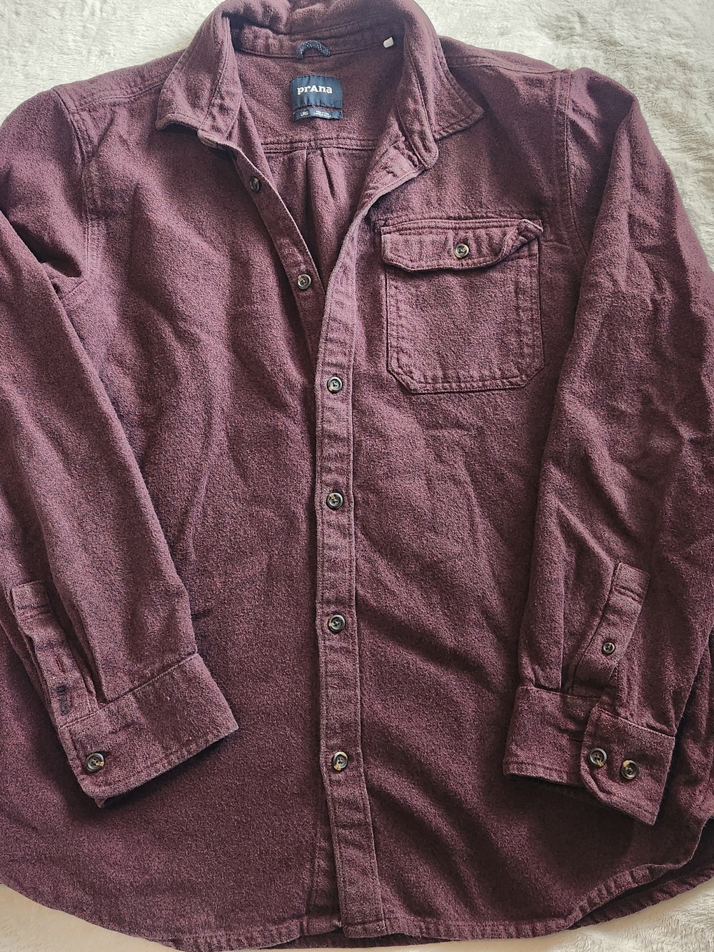 prAna Men's Long-Sleeve Button Front Jacket Shirt - Burgundy